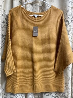 NWT J. Jill Ribbed Crewneck Sweater in Mustard 100%Cotton Petite Small